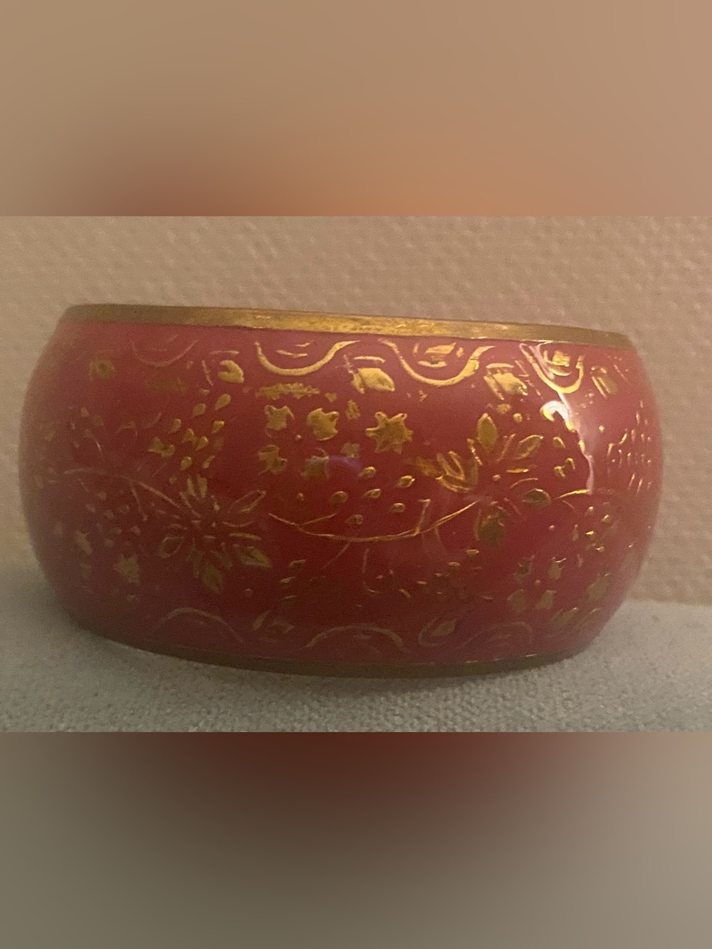 Beautiful Vintage 70's Red Enamel Brass Bangle Y2K Boho Inner bangle 2 hearts